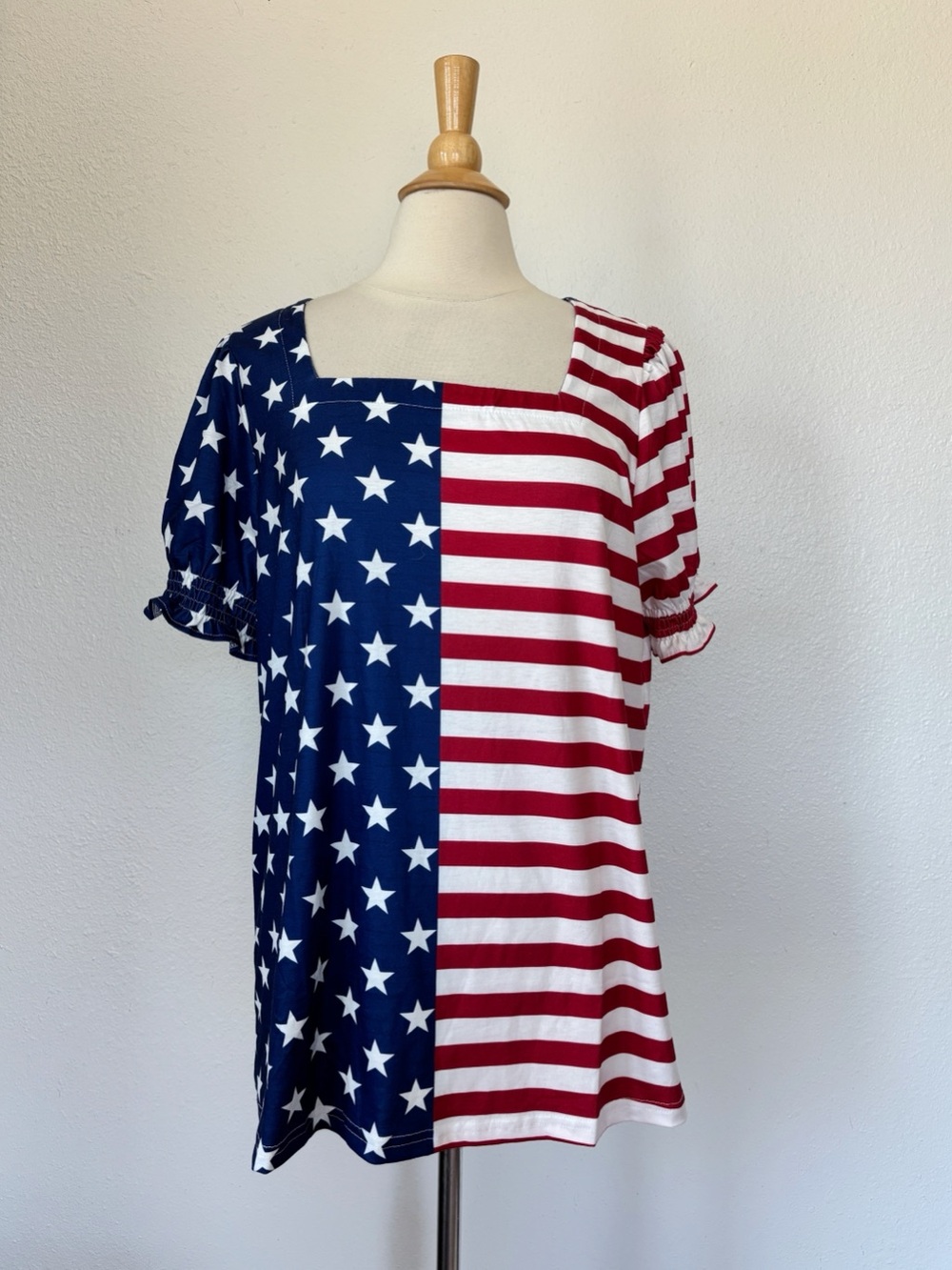 US Flag Short Sleeve Square Neck Blouse